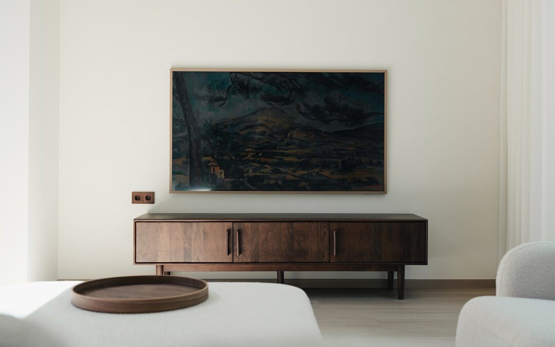Minimalist furniture showroom with natural materials and soft daylight